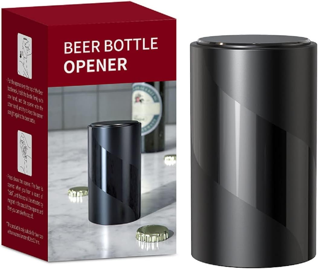 Automatic bottle opener, push-down bottle opener with magnetic cap catcher that won't damage bottle caps, automatic clipper magnet bottle opener, easy/fun lid opening with one hand