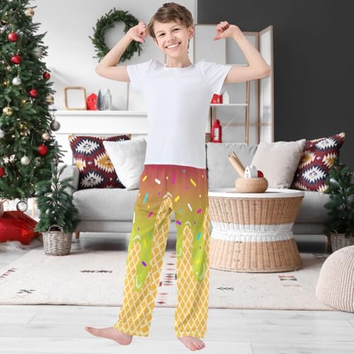 Boy's Pants Pink Green Ice Cream Jogger Pants Elastic Waist Long Bottoms Trousers with Pockets 6-14 Years2