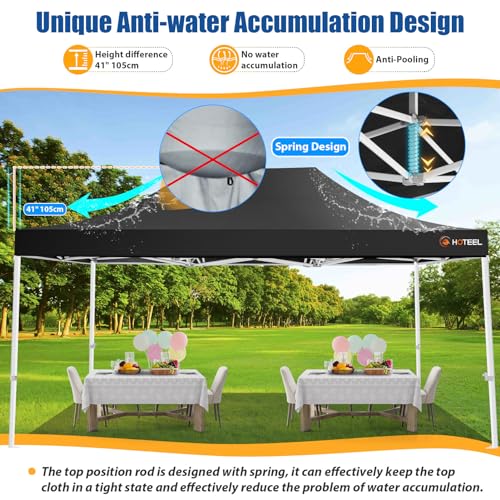 Image of HOTEEL 10x15 Pop up Canopy Tent for Parties, Heavy Duty Easy Setup Tent Without Sidewalls, Outdoor Commercial Instant Gazebo for Wedding Event, with Roller Bag & Sand Bags, Black(Hexagonal Frame)