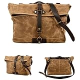 FHFH メンズメッセンジャーバッグサイドバッグ バイク用 防水 多機能 キャンバス 通勤バッグ メッセンジャーバッグ ヴィンテージ (カーキ)