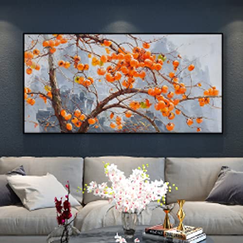 Peinture sur toile arbre moderne kaki 70x140cm pour déco de salon