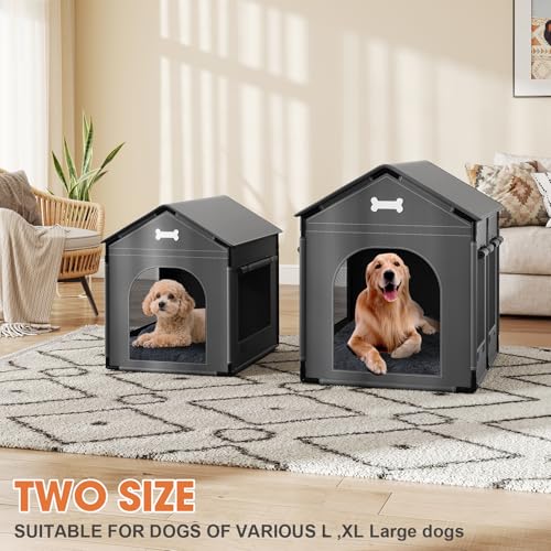 Hundehütte für den Innenbereich, Größe XL, weich mit Rahmen, wasserdichtes Haustierhaus für mittelgroße und große Hunde, warme Hundehöhle, Schlafnest mit weichem Kissen, 86 x 68 x 86 cm, Dunkelgrau
