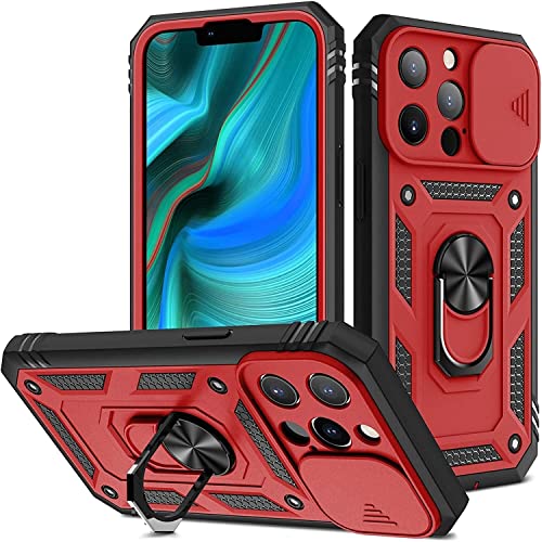 Coque iPhone 13 antichoc militaire rouge avec support anneau aimanté