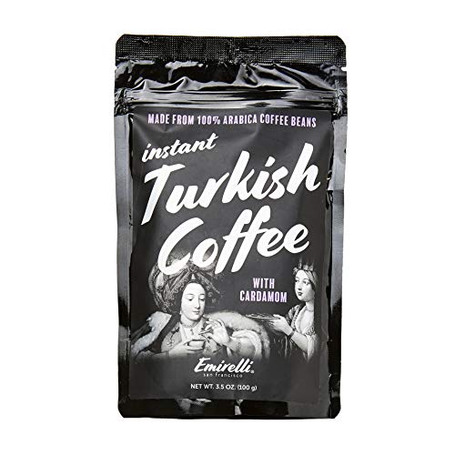 Emirelli Instant Turkish Coffee with Intense, Special Taste - Delicious Soluble Coffee made of 100% Pure Arabica Coffee Beans, Stand-up Resealable 3.5 oz (100gr) 10 Servings (CARDAMOM, Pack of 1)