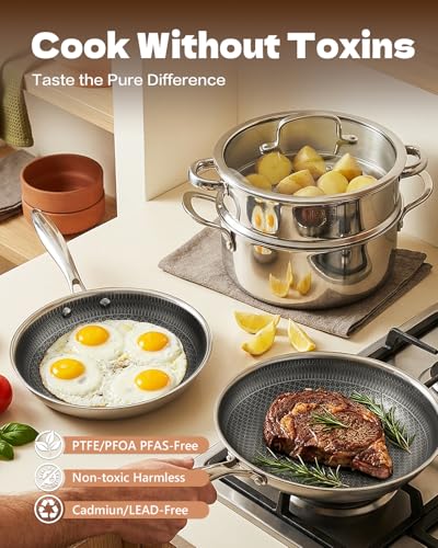 Image of USELUCK Hybrid Nonstick Cookwre Set, frying pan,sauce pan,pot,Dishwasher-Friendly,Compatible All Cooktops.