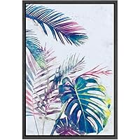 SIGNWIN Framed Canvas Wall Art Pink and Green Tropical Monsteras Leaves Botanical Plants Watercolor Abstract Modern Relax/Calm Pastel for Living Room, Bedroom, Office - 16