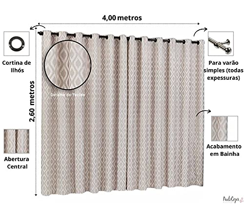 Cortina Grosso Quarto e Sala 4,00m Larg. x 2,60m Alt. Linho/Jacquard Semi Blackout Com Ótimo Caiment