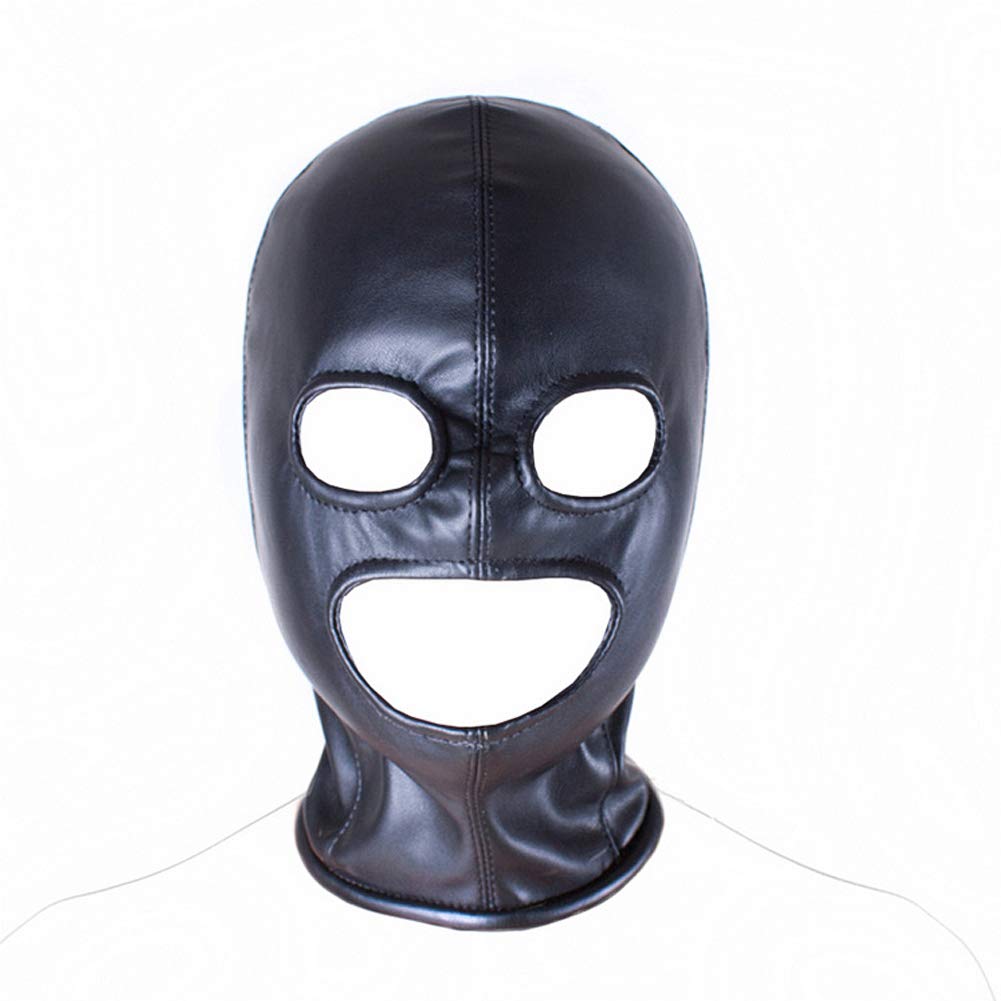 SXOVO Máscara erótica de 3 orificios Máscara de cabeza con cremallera Ojos abiertos y boca Hueco Bondage Fetish Cosplay Sex Toy (Negro)