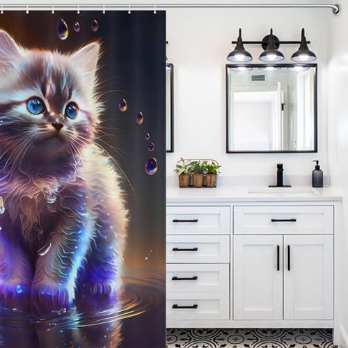 Rideau de douche chat anti-éclaboussures, format 48x72Inch pour douche propre