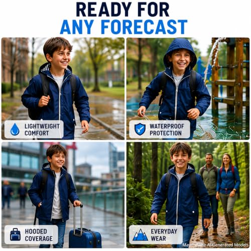 Image of iXtreme Boys Rain Jacket - Lightweight Waterproof Hooded Rain Coat for Boys - Windbreaker Jacket for Outdoor Play & Travel