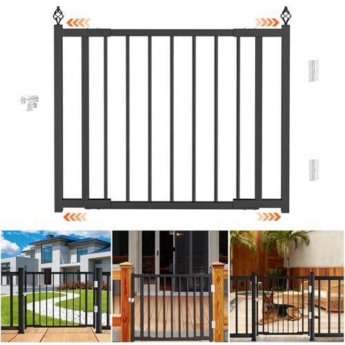 Heavy-Duty Deck Fence Gate Outdoor No Cutting RequiredUpgraded Adjustable 37.4 to 49.2W x 37H Fence Gate Suitable for Decks Patios Gardens Yards (with Latch and Auto-Closing Hinge)