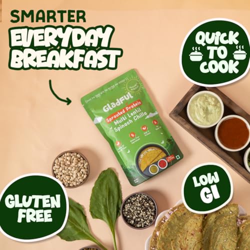 Image of Gladful Sprouted Protein Spinach Instant Chilla Mix - No Maida, No Palm Oil, Gluten Free, High Protein & Fiber-Rich Food, 200 g (Pack of 1)