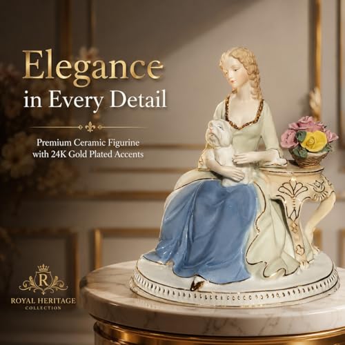Image of ARMONIA Regal Charm 24K Gold-Plated Lady with Puppy Figurine | Premium Ceramic Decorative Showpiece Statue | Luxury Home Decor for Living Room, Bedroom, Display Shelf | Gift for Women & Housewarming