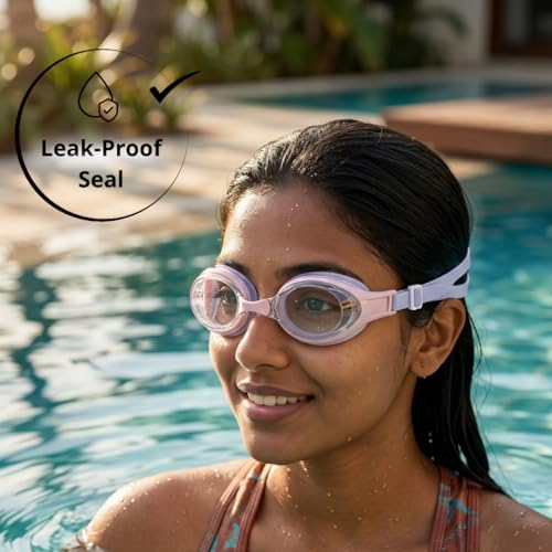 Image of BURNLAB Swimming Goggles for Everyday Pool Use, Clear Vision Lens, Easy Adjustable Strap, Unisex Adult (Pink and Blue)