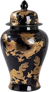 Large Blue Chinese Ginger Jar Vase with Lid, Dragon Pattern Porcelain Temple Jar, Decorative Ceramic Home Decor, Asian Style Accent Piece for Living Room