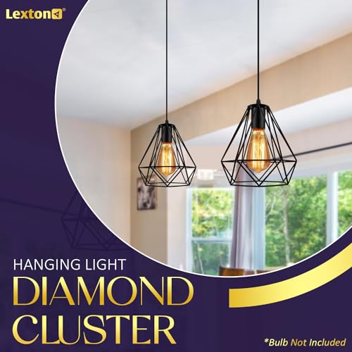Image of Lexton Diamond Cluster Pendant Light, Home Decor Items, Hanging Ceiling Decorative Chandelier Home, Living Room, Indoor Outdoor Jhumar Lighing, 40 Watts,(Bulb Not Included, Black)