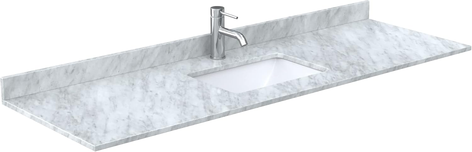 Wyndham Collection Miranda 66 Inch Single Bathroom Vanity in White, White Carrara Marble Countertop, Undermount Square Sink, Matte Black Trim