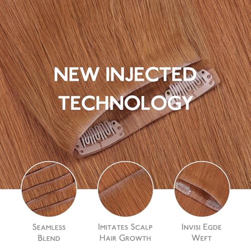Image of WENNALIFE Invisi Edge Clip in Hair Extensions Real Human Hair, 20 Inch 150g 7pcs Cinnamon Terra Copper Seamless Clip in Extensions Remy Hair Clip Ins Invisible PU Skin Weft Straight Extensiones De Cab