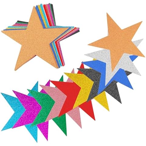 Mabor 60Pcs Glitter Star Cutouts 6 Inch Large Paper Confetti Stars Decorations for Poster Board Bulletin Board Wall DIY Crafts Cardboard Cutouts for Classroom Party Display Cover