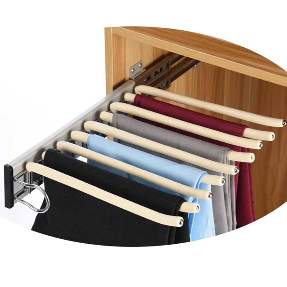WMYYZYQ Heavy Duty Jean Hangers - Space Saving Pants Organizer Rack, Pull Out Clothes Hangers for Wardrobe Closet, Durable Black Pants Rack for Efficient Stor,Beige-Left