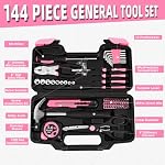 144-Piece Household Tool Set, Pink Tool Kit with Plastic Toolbox - Image 2
