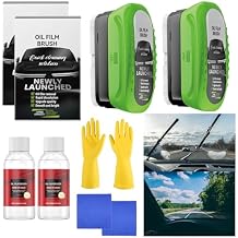 Charunee 2 Set Automotive Oil Film Cleaning Brush, Upgrade 2.0 Clear Vision Glass Cleaner, Oil Film Cleaning Brush for Car Window, Universal Cars Windshield Cleaner ToolPrevents Rain and Fog