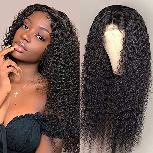 CAITLYN Kinky Curly Lace Front Wigs Human Hair for Black Women Pre Plucked with Baby Hair 4x4 Lace Closure Wig Natural Color Curly Lace Front Human Hair Wigs (18 inch, 150% Density)