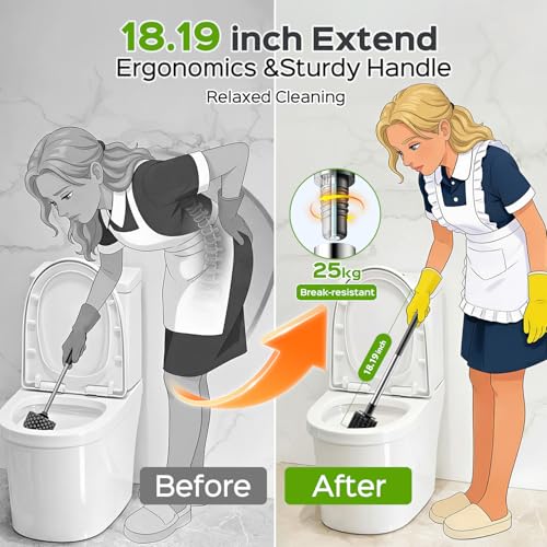 Image of HAMITOR Toilet Plunger and Brush Set: Bathroom Powerful Cleaning Round Bristle Brush - Stainless Steel Heavy Duty Unclogging and Bowl Brush Combo - Compact Home Apartment Restroom Decor Accessories