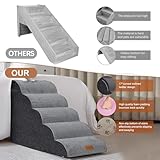 Trhillsbrad Breiter Hundetreppe 5 Stufen 62cm hoch für Kleine Hunde, Hochdichtem Schaumstoff Haustiertreppe, Waschbarem Bezug und Rutschfestem Boden
