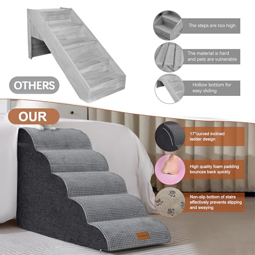 Trhillsbrad Breiter Hundetreppe 5 Stufen 62cm hoch für Kleine Hunde, Hochdichtem Schaumstoff Haustiertreppe, Waschbarem Bezug und Rutschfestem Boden