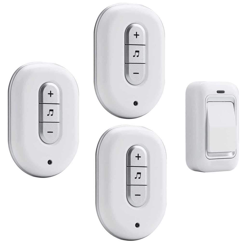 Timbre inalámbrico Resistente al Agua, 48 Canciones con luz Intermitente Inteligente, Timbre autoalimentado, 1 transmisor, 3 receptores, Rango de transmisión ultralargo d,Plata