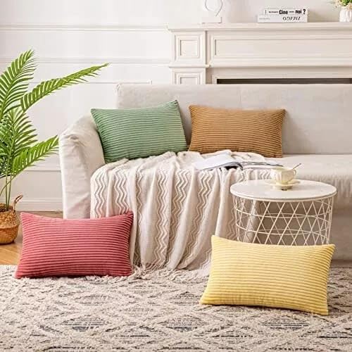 Image of Guffaw Corduroy Rectangular Cushion Covers, Size 12x18, Pack of 2, Multiple Colors (4, CB RED)