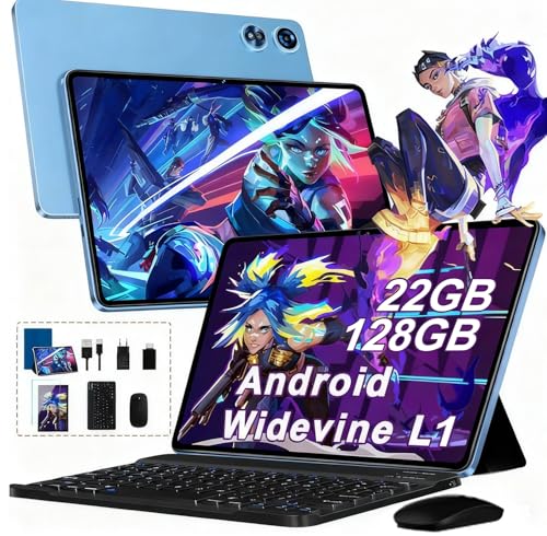 2026 Tablet 10 Pollici Android con 22GB RAM + 128GB ROM (TF/2TB), Octa-Core 2.0 GHz, Widevine L1, 5G WiFi 6, Bluetooth 5.0, 1280 * 800 FHD IPS, 8000mAh, GMS, Newest Tablet con Tastiera e Mouse - Blu