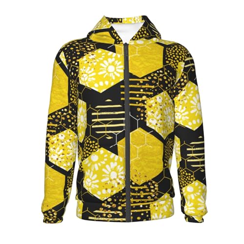 Geometric Pattern with Bee Kid Hoodies Boys Zip Up Sweatshirts Girls Pullover with Pocket2