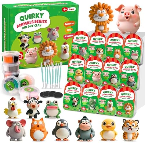 Kasfalci Air Dry Clay Kit for Kids, 12 Animals Modeling Magic Cla...