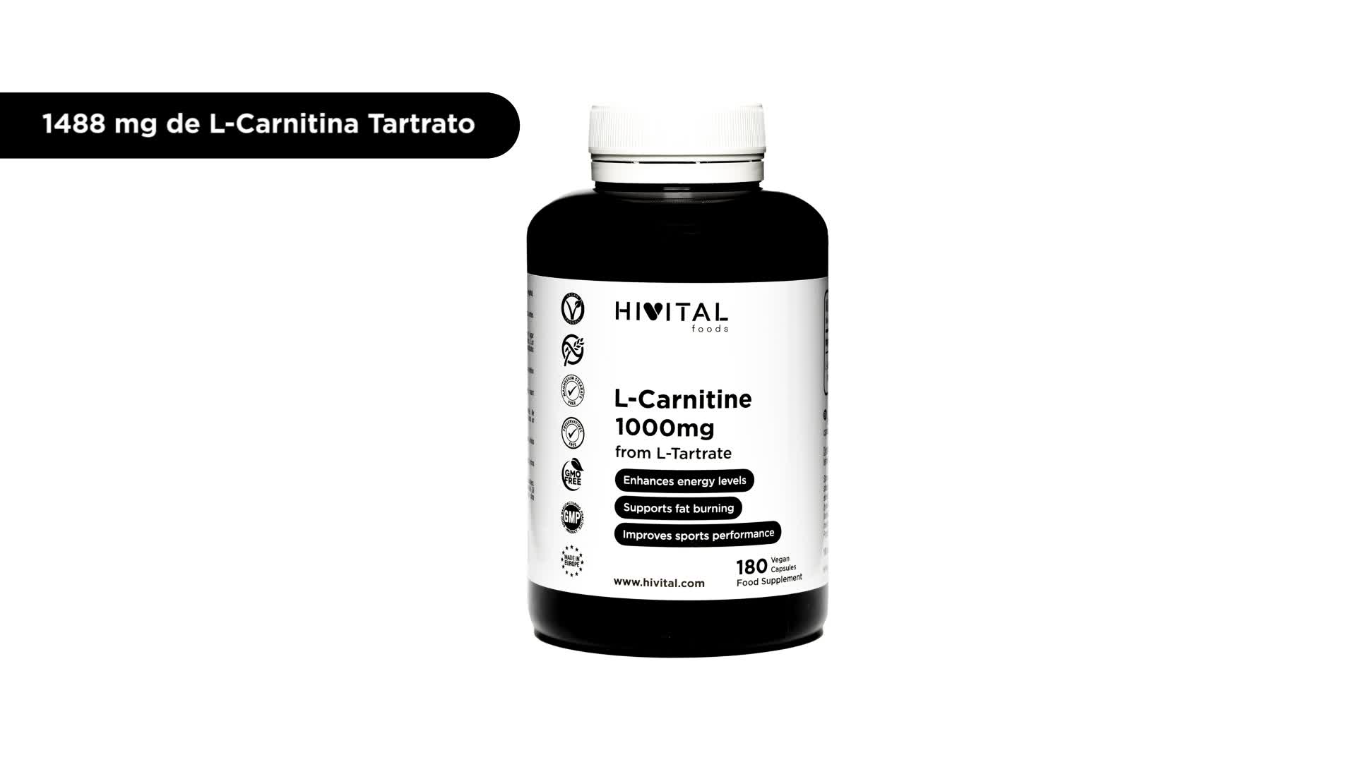 L-Carnitina pura 1000 mg. 180 cpsulas veganas para 3 meses de tratamiento.  Obtenida por fermentacin bacteriana (100% Vegana). Fabricado en Espaa por  HIVITAL. : Amazon.es: Salud y cuidado personal