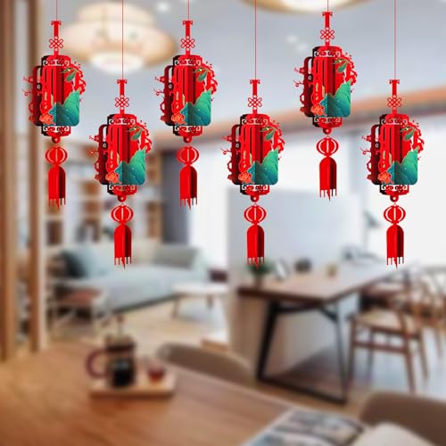 Paper Lantern for Chinese New Year Decoration - 6Pcs Pendant Red Lantern for Spring Festival and Lantern Festival, Decor for China Town, Restaurant, Home, Office, Store, Shopping Mall (B)