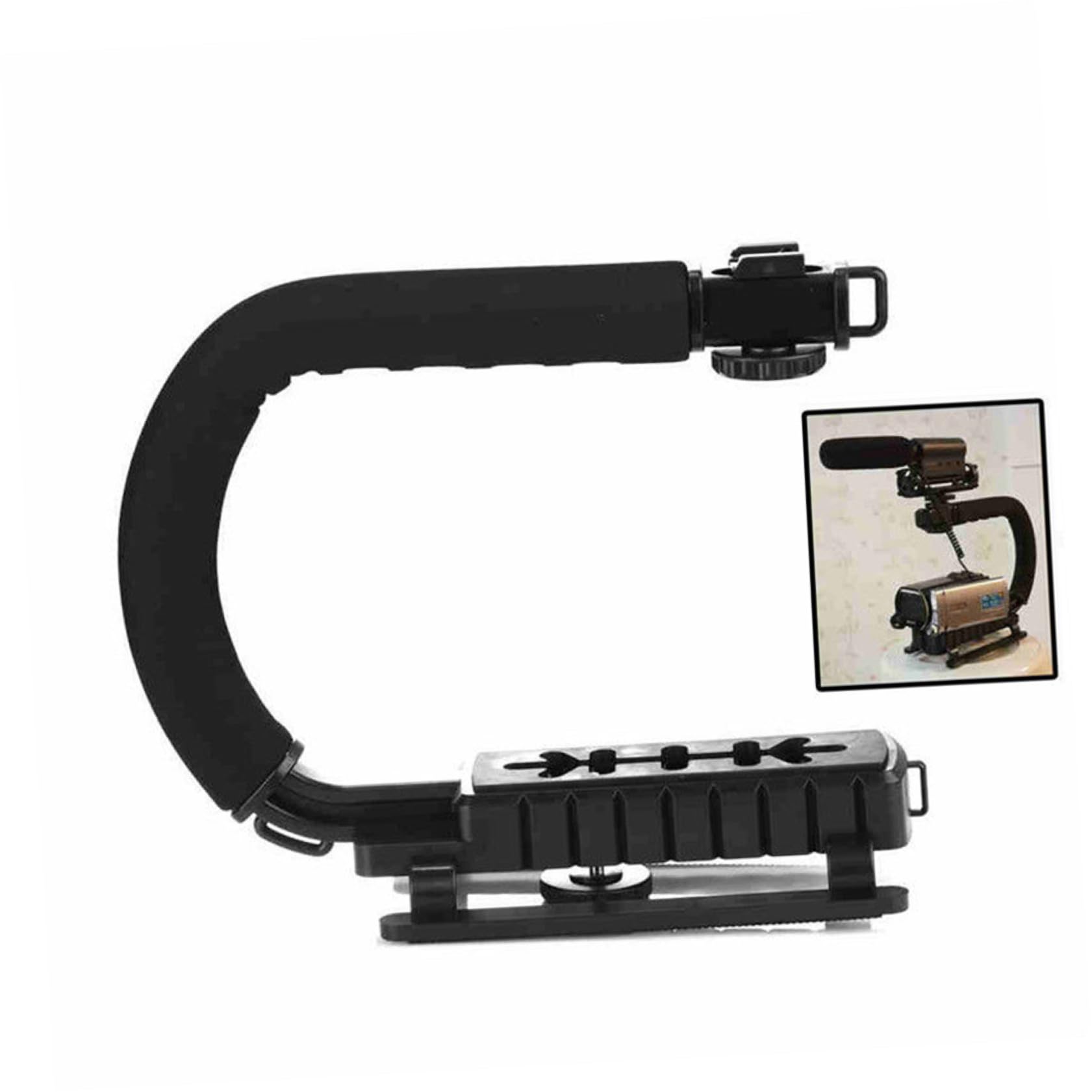 Stabilizzatore per Fotocamera C e U, Supporto Portatile Nero | Impugnatura Manuale per Riprese a Bassa Angolazione, Viaggio, Plastica e Spugna