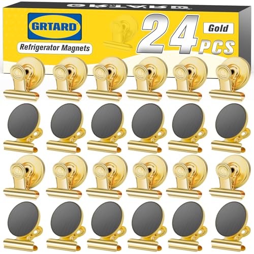 Grtard 24pack Luxurious Cute Gold Magnetic Clips, Strong Heavy Duty Scratch Free Refrigerator Magnet Clips, 24 Count