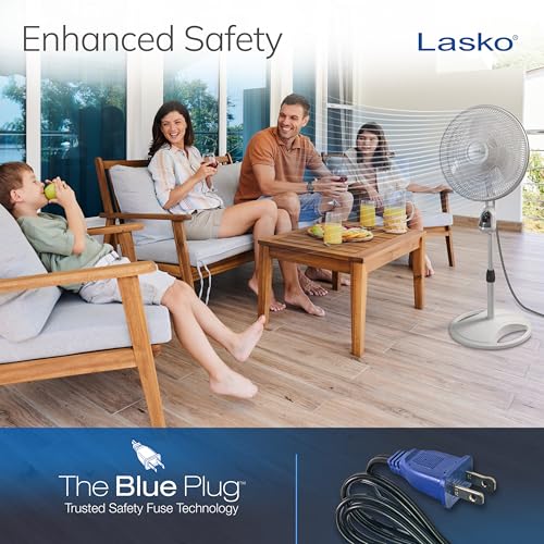Lasko Oscillating Adjustable Pedestal Stand Fan with Timer and Remote for Indoor, Bedroom, Living Room, Home Office & College Dorm Use, 16 Inch, White, 1646 by Lasko - Image 6