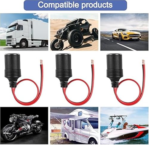 Image of KEBILSOP 3 Pcs 18AWG Female Car Cigarette Lighter Socket with Bare Wire Open End Cable,1FT 12 /24V Car Charger Power Cigarette Lighter Female Socket Replacement Cable for Equipment Within 120W