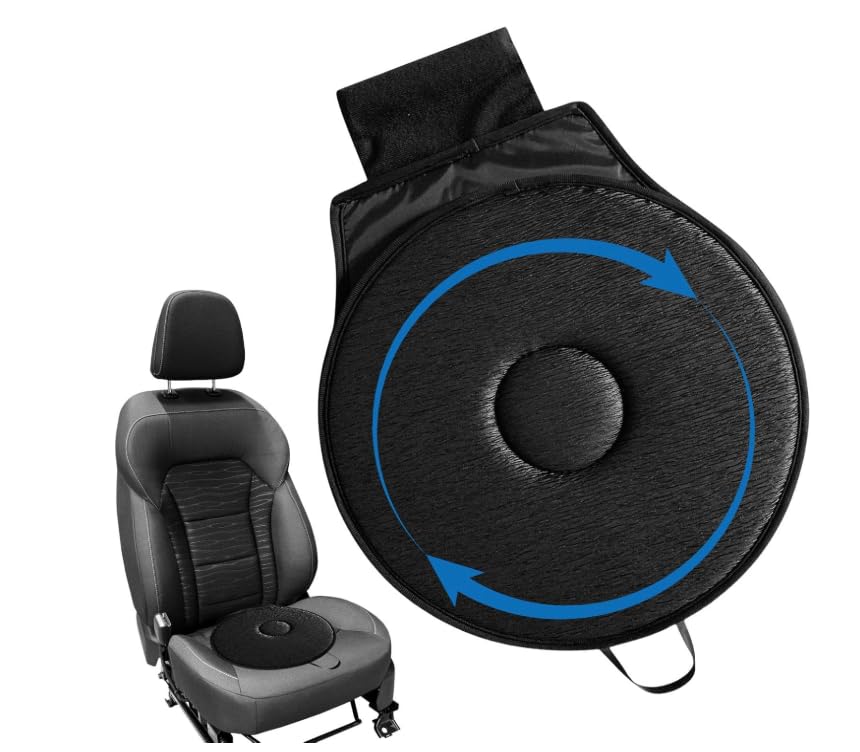 360 Rotating Seat Cushion For Car Rotating Car Seat Swivel Cushion Mobility Aid Non-slip Car Seat Revolving Rotating Cushion Rotating Seat Cushion Memorys Foam (Black)