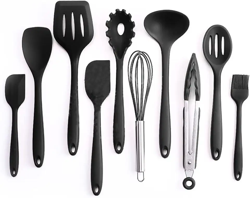 Kit de colheres escumadeiras e espatulas de silicone 10 peças (PRETA)