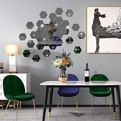 Naildoki Diy Wall Decals Acrylic Mirror Sticker Set 36 Pcs, Hexagon Mirror Wall Stickers For Living Room Bedroom Decor (Black) #TOP1