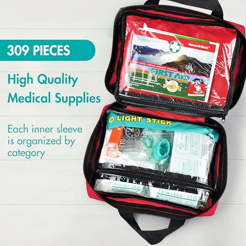 General Medi First Aid Kit -309 Pieces- Reflective Bag Design - Including Eyewash, Bandages, Moleskin Pad and Emergency Blanket for Travel, Home, Office, Car, Camping, Workplace - Image 2