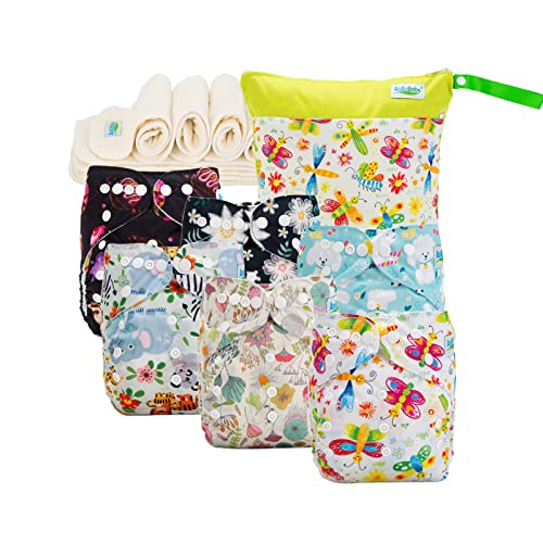 Image of Baby Cloth Diaper, One Size Adjustable Washable Reusable for Baby Girls and Boys 6 Pack with 9 Inserts 1 Wet Bag
