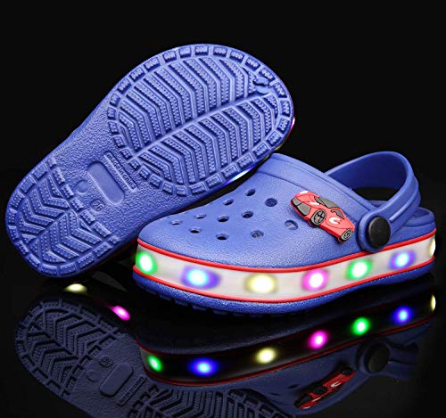 Viyear Toddler's Led Clog Flash Lighted Sandals Shoes Summer Breathable Slippers For Children Girls Boys Blue 28 #TOP6