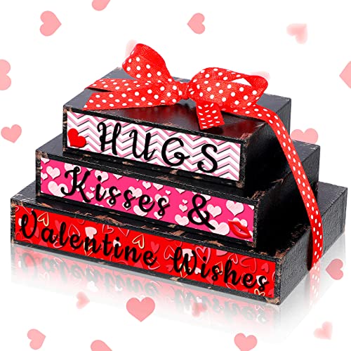 Valentinstag gestuftes Tablett Dekor 1 Set Mini Bücher Stapel Dekoration mit rotem rosa Herz für Zuhause Bauernhaus Küche Schild Regal Sitter Holz Tablett Dekoration (Hugs) Cover
