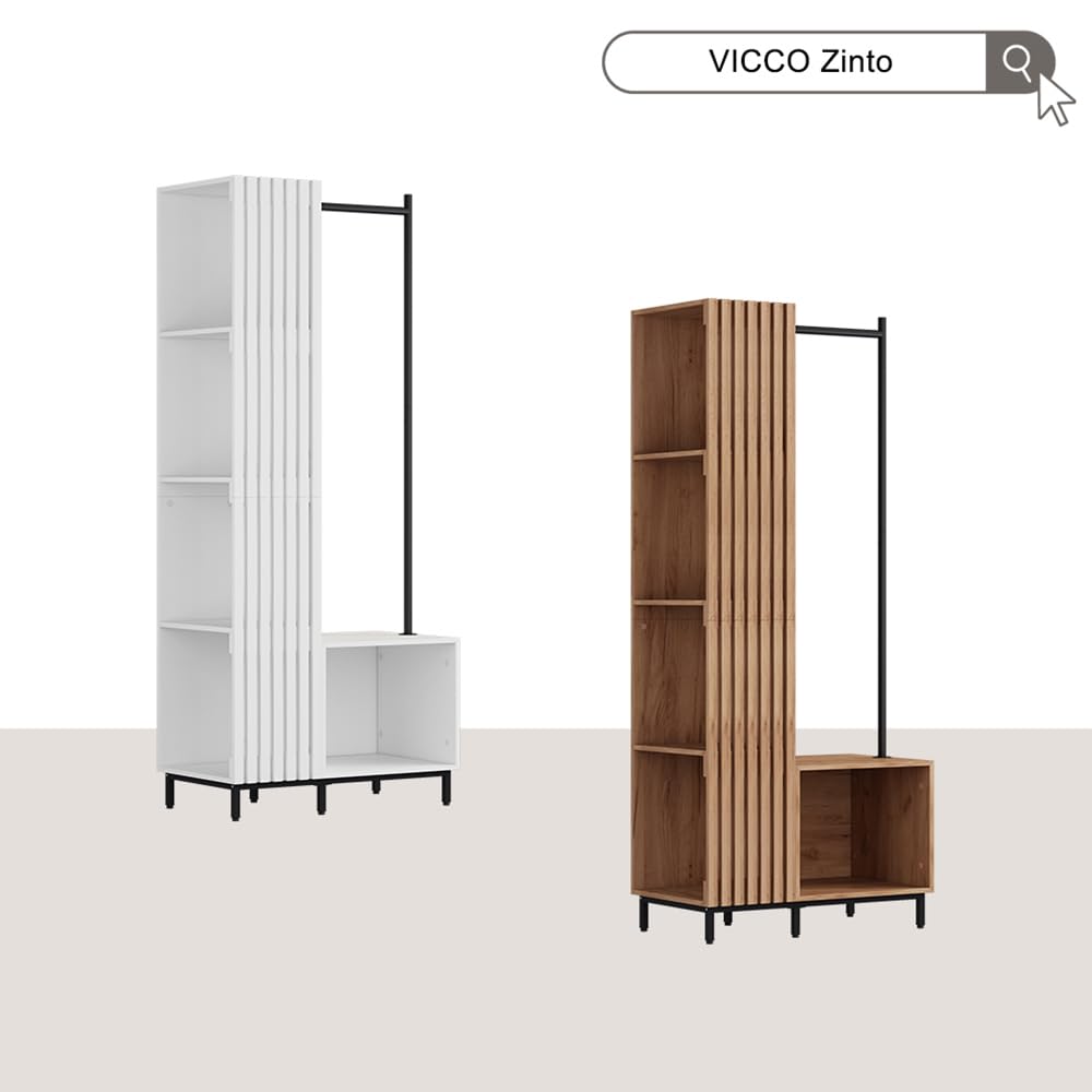 Vicco Garderobe Zinto, Weiß, 80 x 187 cm mit 5 Ablagefächern, zur Wandmontage geeignet für platzsparende Aufbewahrung
