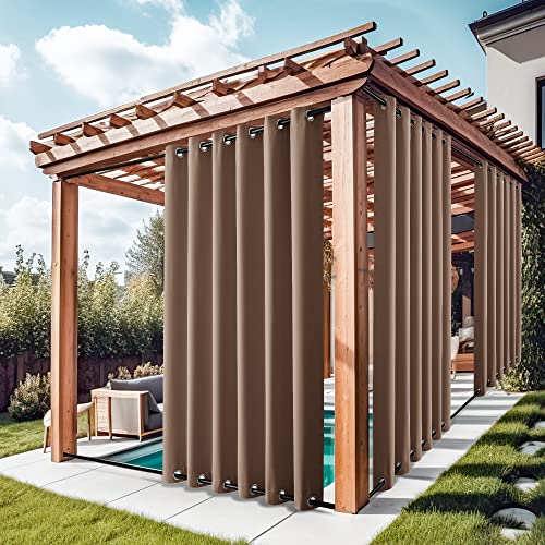 NICETOWN Waterproof Weighted Outdoor Curtains Grommet Top & Bottom 2 Panels, Fixed Wind-Break Keep Warm Outdoor Patio Curtains Blackout Thermal Insula